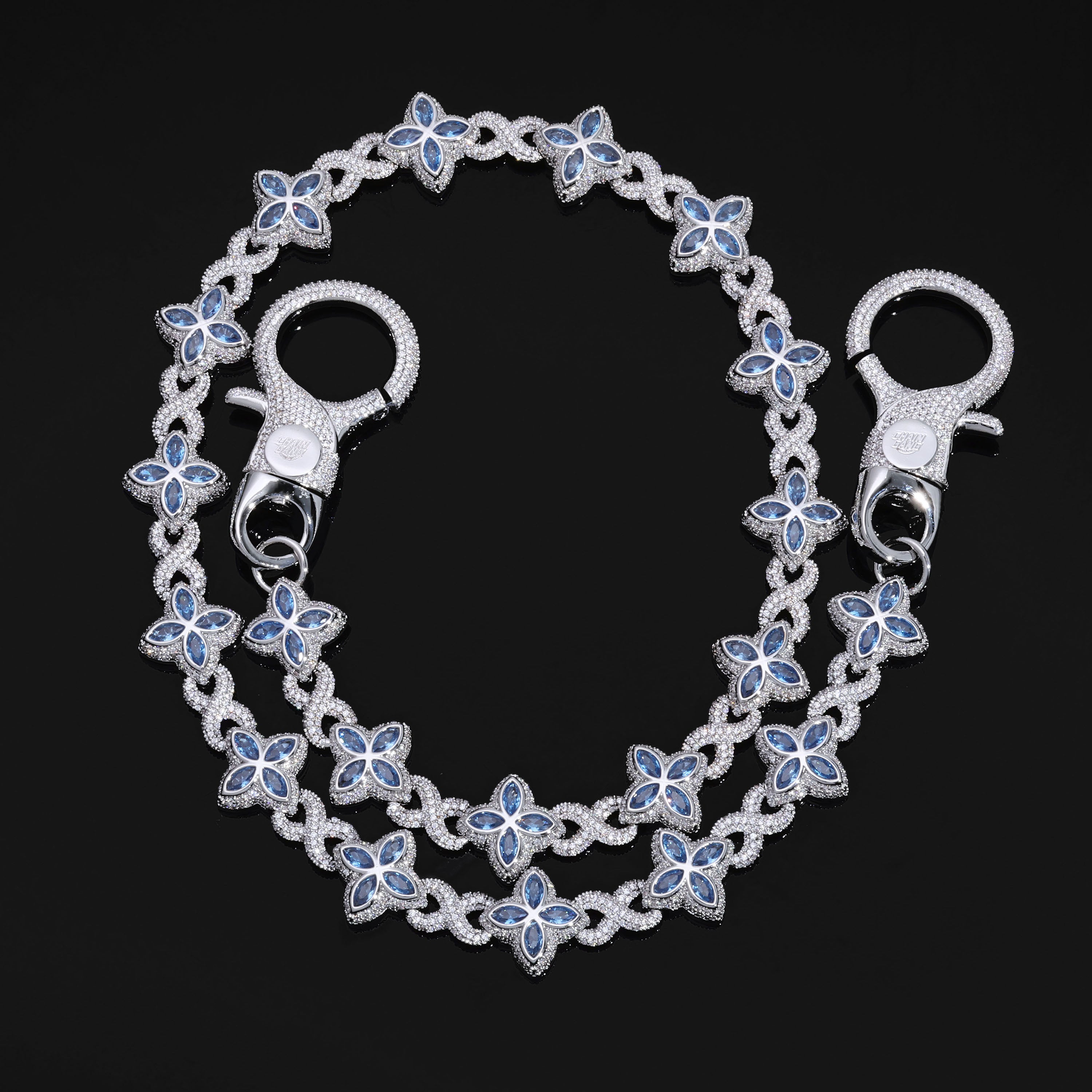 silver wallet chain floral バレル チェーン187g White Gold Flower Blue Wallet Chain – Chain Gang