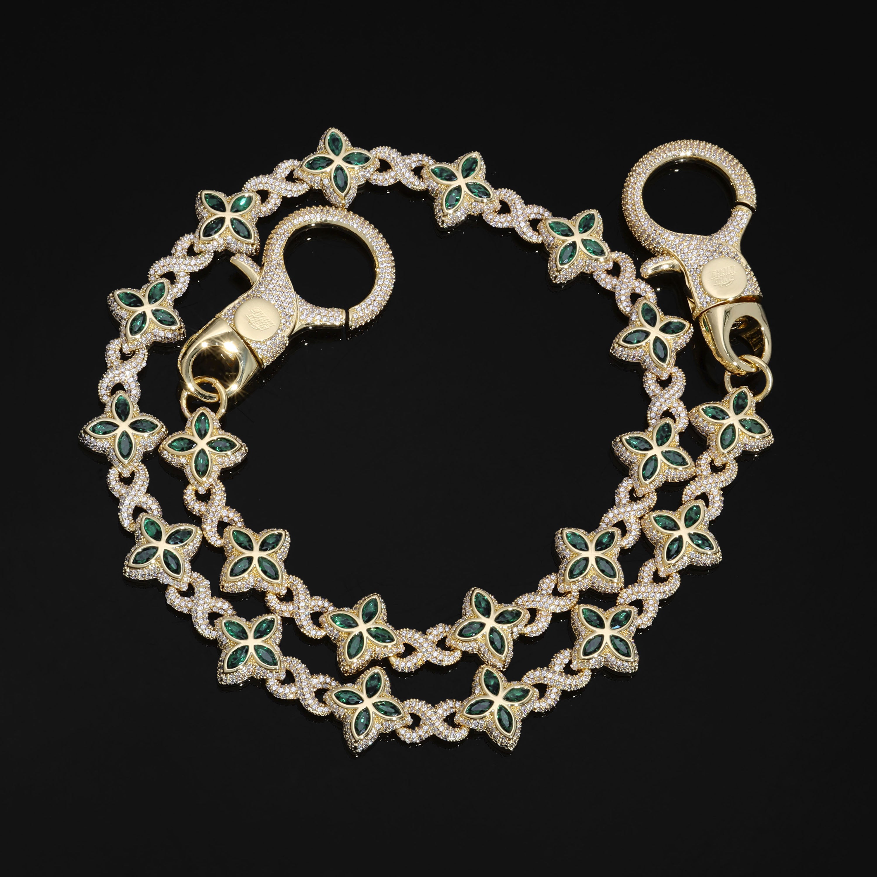 Yellow Gold Flower Green Wallet Chain