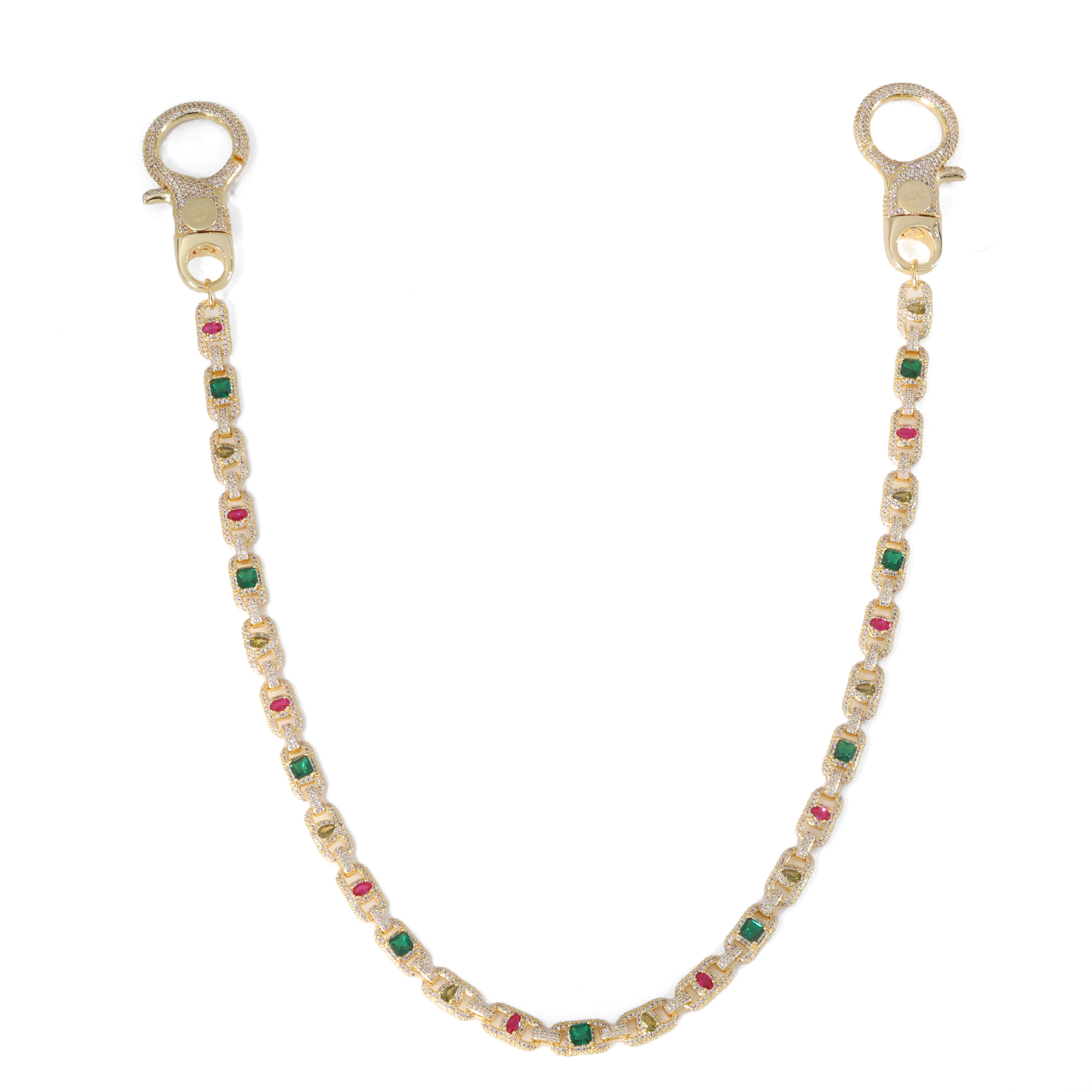 18K Gold Plated Multi-Colored Gemstone Wallet Chain