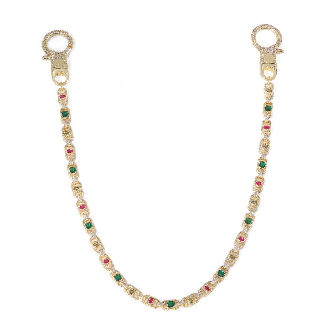 18K Gold Plated Multi-Colored Gemstone Wallet Chain